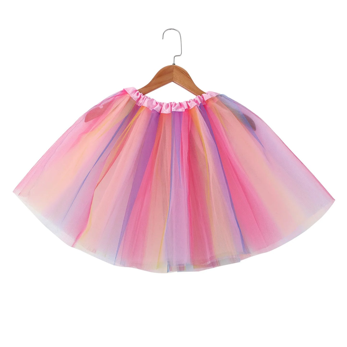 Women Short Tutu Skirt Elastic Waist Multicolor Patchwork Tulle Fluffy Dance Party Ballet Perform Festival Adult Skirt