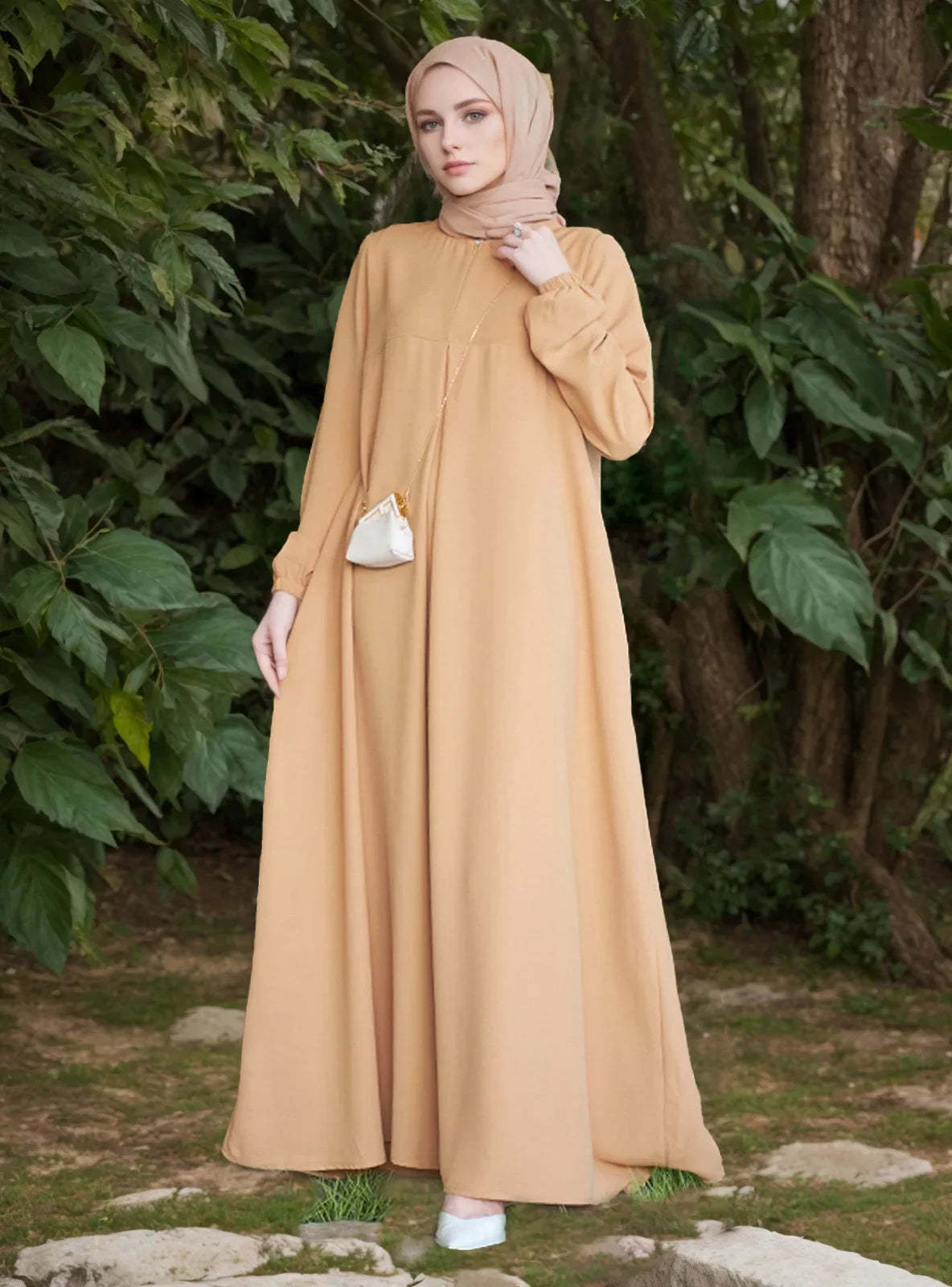 Turkey Arabic Women Dress Solid Muslim Dress Women Long Sleeve Dubai Abaya Islamic Clothing for Women Musulmane Femme Vestidos