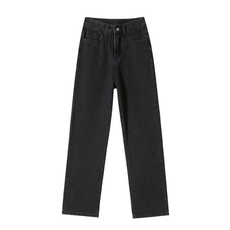 New Black Loose Jeans Streetwear Vintage Women High Waist Baggy Jeans Women Trousers Button Women Pants Straight Wide Leg Jeans