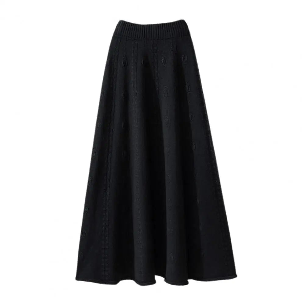 Casual Knit Skirt Large Hem Skirt Elegant Women's Knitting Skirt with High Waist A-line Design Solid Color Jacquard for Autumn