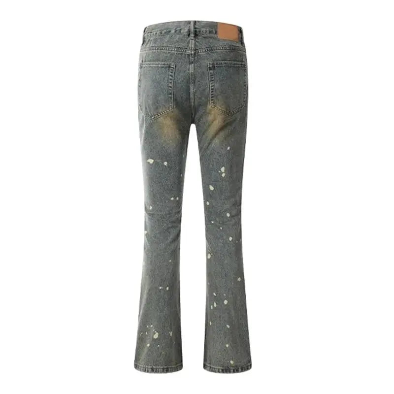 Spring and Autumn High Street Jeans for Men Y2K Straight-leg Pants Splash-ink Button Pocket Washed Trousers A167