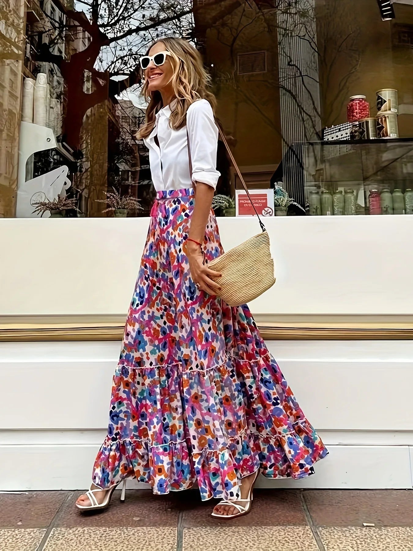 Ladies' Vacation Style Printed Skirt Long Skirt Summer Autumn New 2024 Oversized High Waisted Lace Up Elegant Ladies' Skirt