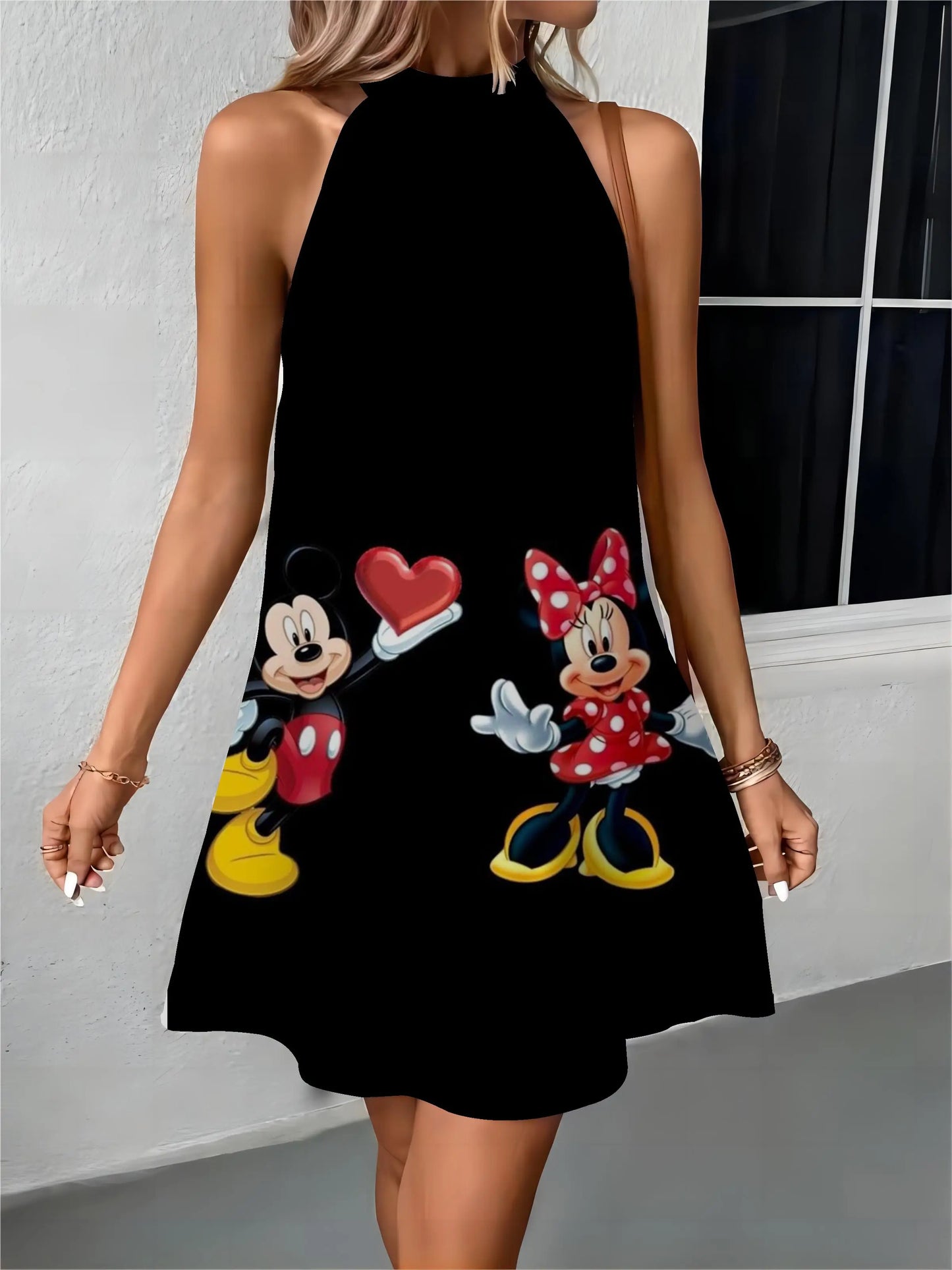 Midi Dresses Beach Dress Minnie Mouse Disney Apron Bow Knot Mickey Off Shoulder Womens Fashion Summer 2024 Elegant Women Party