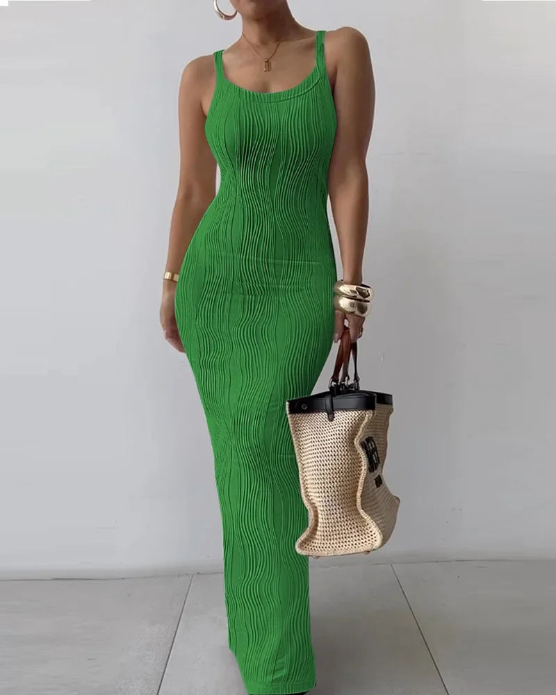 Women Knitted Sleeveless Long Dress Solid Spaghetti Strap Backless Dresses Camisole Slim Fit Autumn 2023 Sexy Sheath Ladies