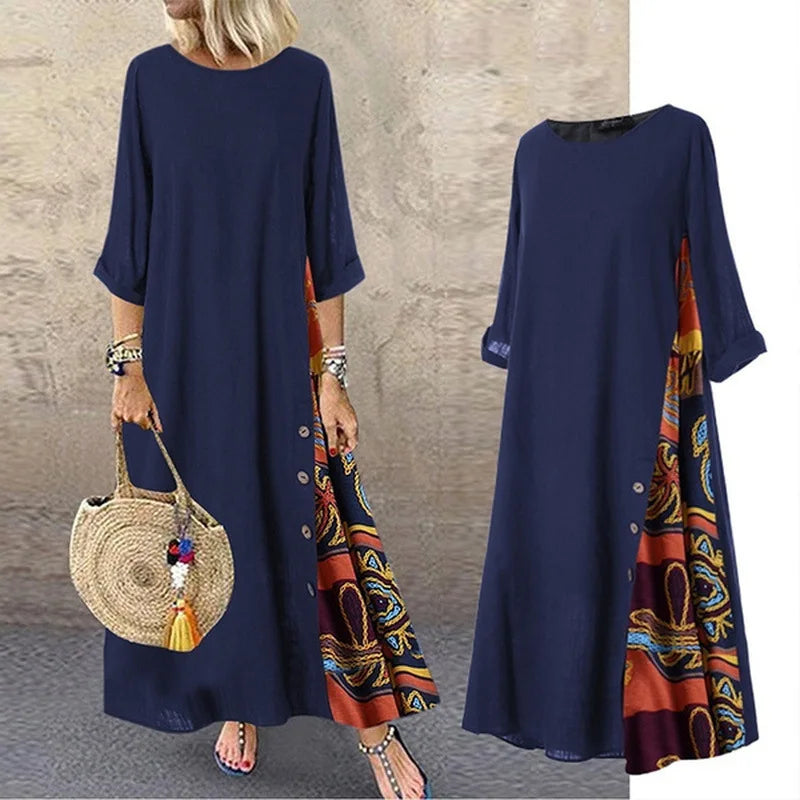 Women's Fashion Casual Loose Big Swing Half Sleeve Long Dress Floral Holiday Maxi Dress Plus Size Vestidos Longos Robe