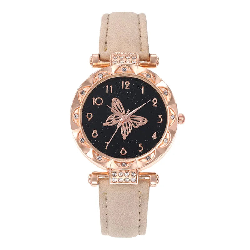 5PCS/Set Fashion Rhinestone Butterfly Women Watch Jewelry Set New Women's Bracelet Watches Waterproof Matching