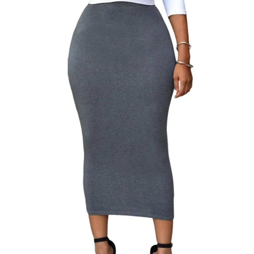 Women Skirt Solid Color Elastic Bodycon High Waist Dating Skirt Match Top Comfortable Mid-calf Length Sheath Skirt Women Garment