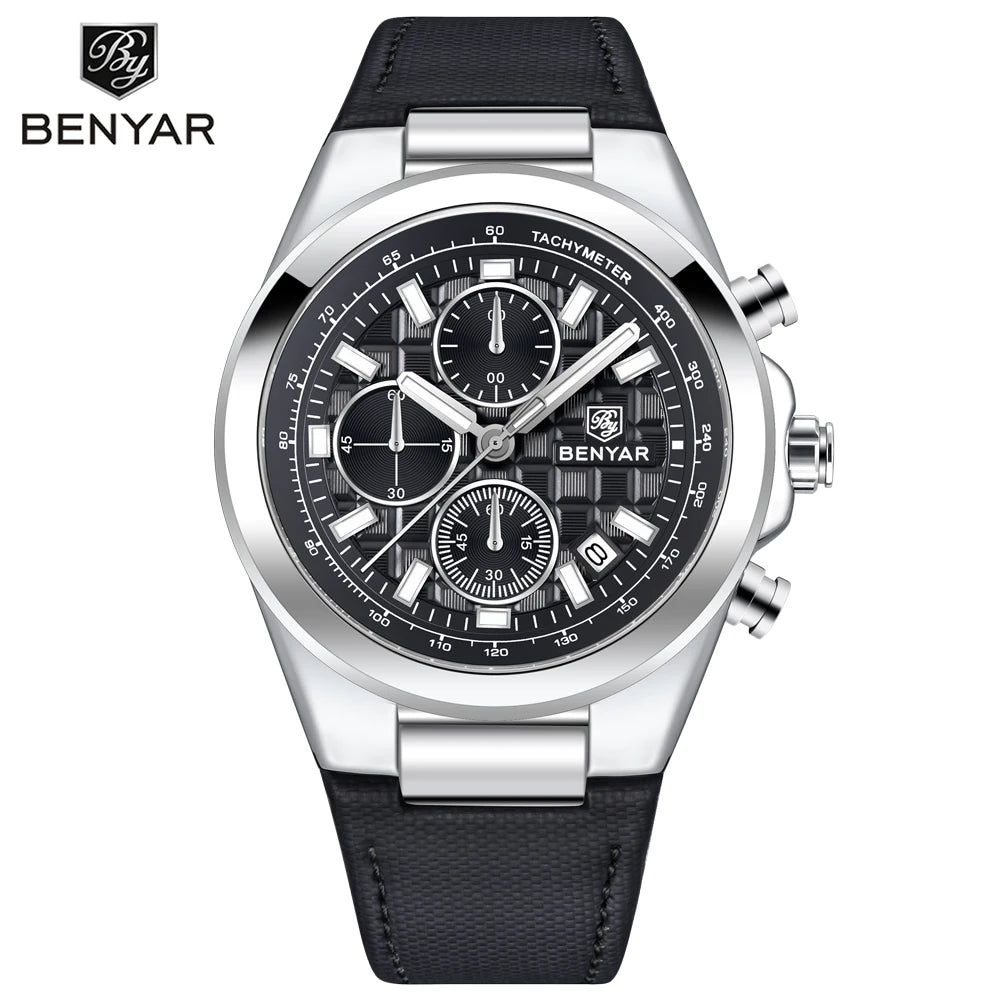 2024 New BENYAR Men's Watches Quartz Watch For Men Luxury Chronograph Watch Clock Gift Military Leather Waterproof Reloj Hombre