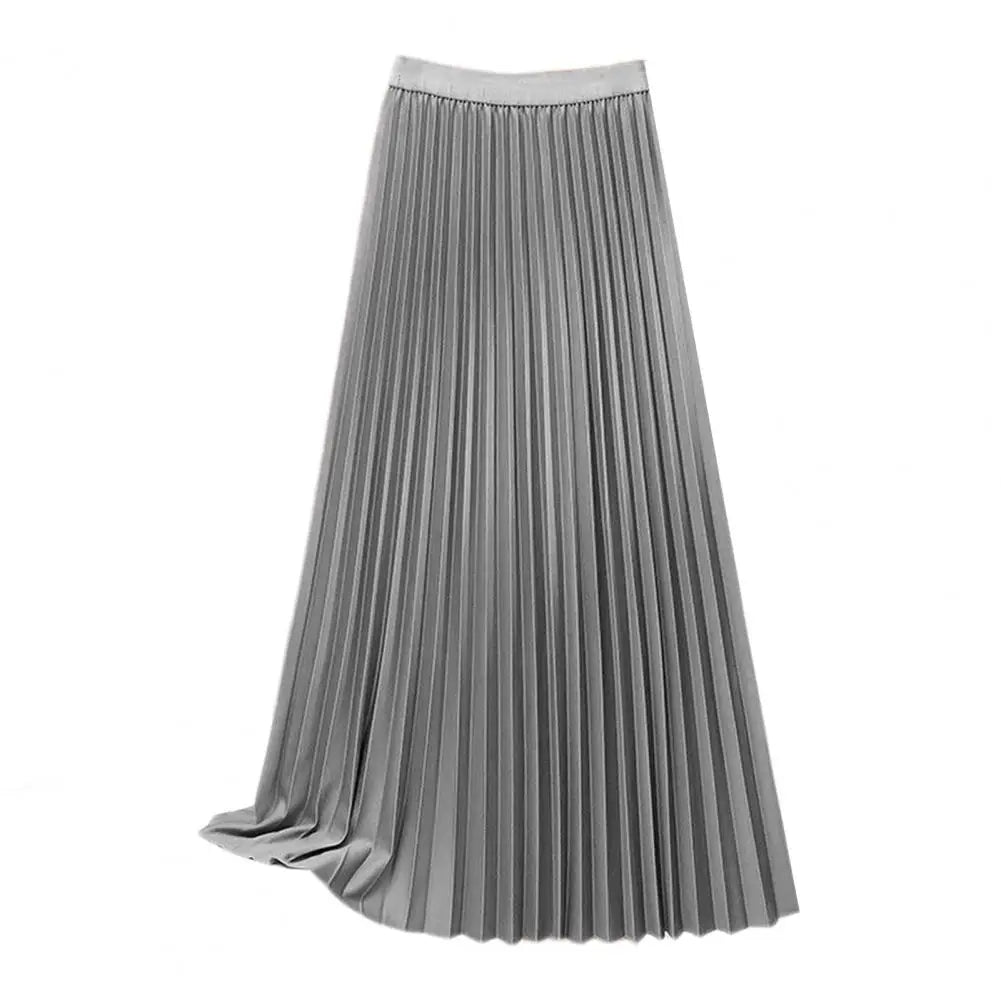 Women Maxi Skirt Elastic High Waist Pleated Skirt Solid Color Smooth Satin A-Line Skirt Work Leisure Wear Короткое Платье Макси