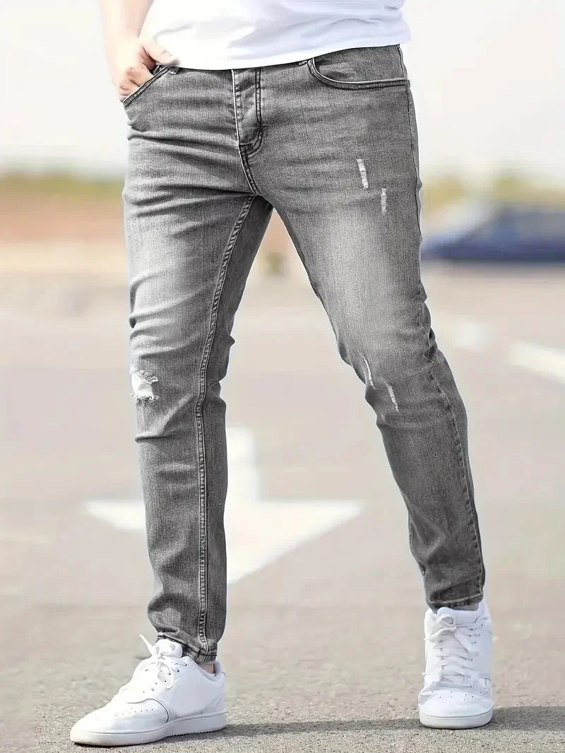 Men's Jeans Stretch Slim Fit Trousers Streetwear Classical Casual Pants Skinny Zipper Denim Designer Clothes Black Blue