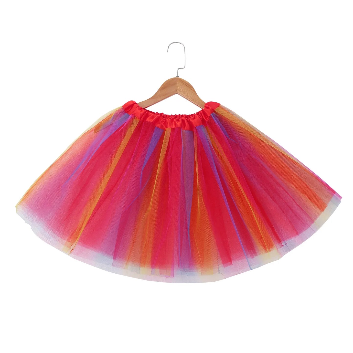 Women Short Tutu Skirt Elastic Waist Multicolor Patchwork Tulle Fluffy Dance Party Ballet Perform Festival Adult Skirt