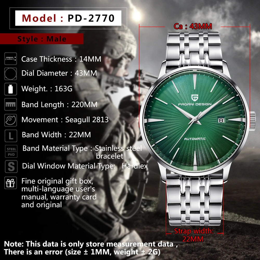 PAGANI Design 2022 Men Automatic Mechanical Watches  Sapphire Stainless Steel Waterproof Seagull 2813 Watch Clock Montre Homme