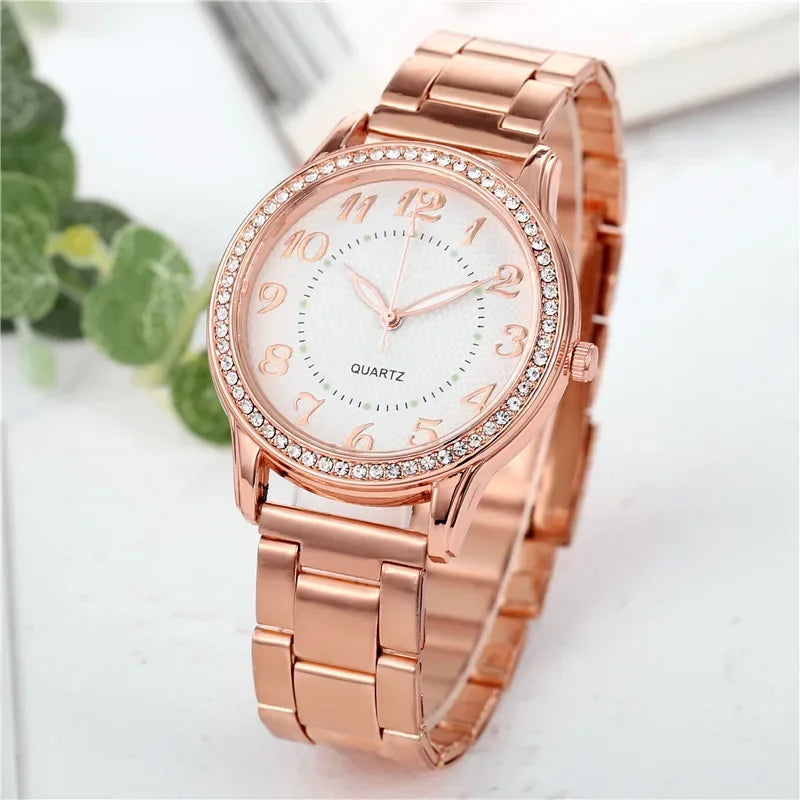 Luxury Brand Women Watch 2024 New Fashion Simple Rhinestone Steel Band Watch Ladies Big Dial Quartz Clock Bracelet Clock