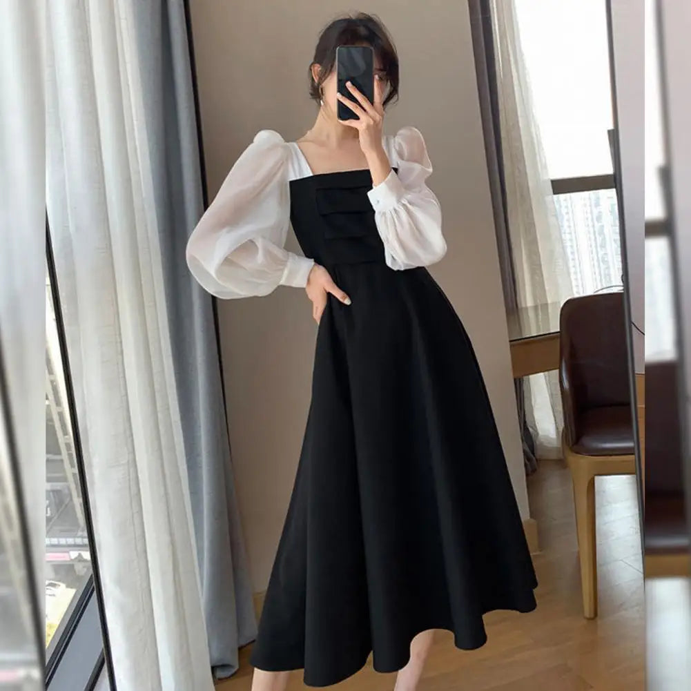 Chic Dress Soft Spring Dress Long Sleeves Dress-up Lantern Sleeves Autumn Dress