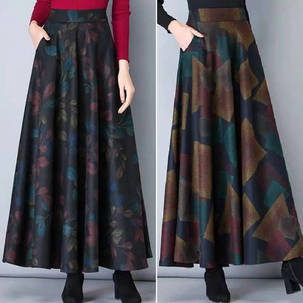 Fashion Office Skirt Temperament Skin-touching Women Square Plaid Print A-Line Office Skirt  Long Skirt    Retro Skirt