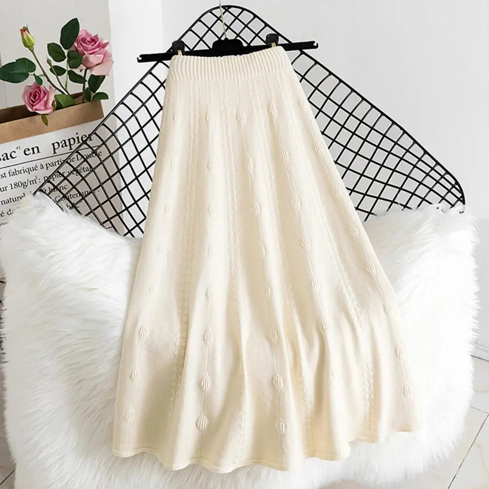 Casual Knit Skirt Large Hem Skirt Elegant Women's Knitting Skirt with High Waist A-line Design Solid Color Jacquard for Autumn