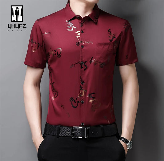 Men's Casual and Fashionable Short Sleeved Printed Shirt Wrinkle Resistant Business Top Without Ironing