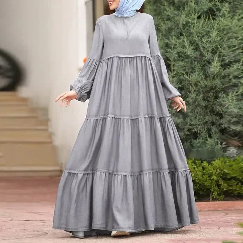 New 2025 Women's Casual Sun Dress Fashion Loose Muslim Dress Abaya Long Sleeve Islam Clothing  Abayas Women Dubai Robe Oversized