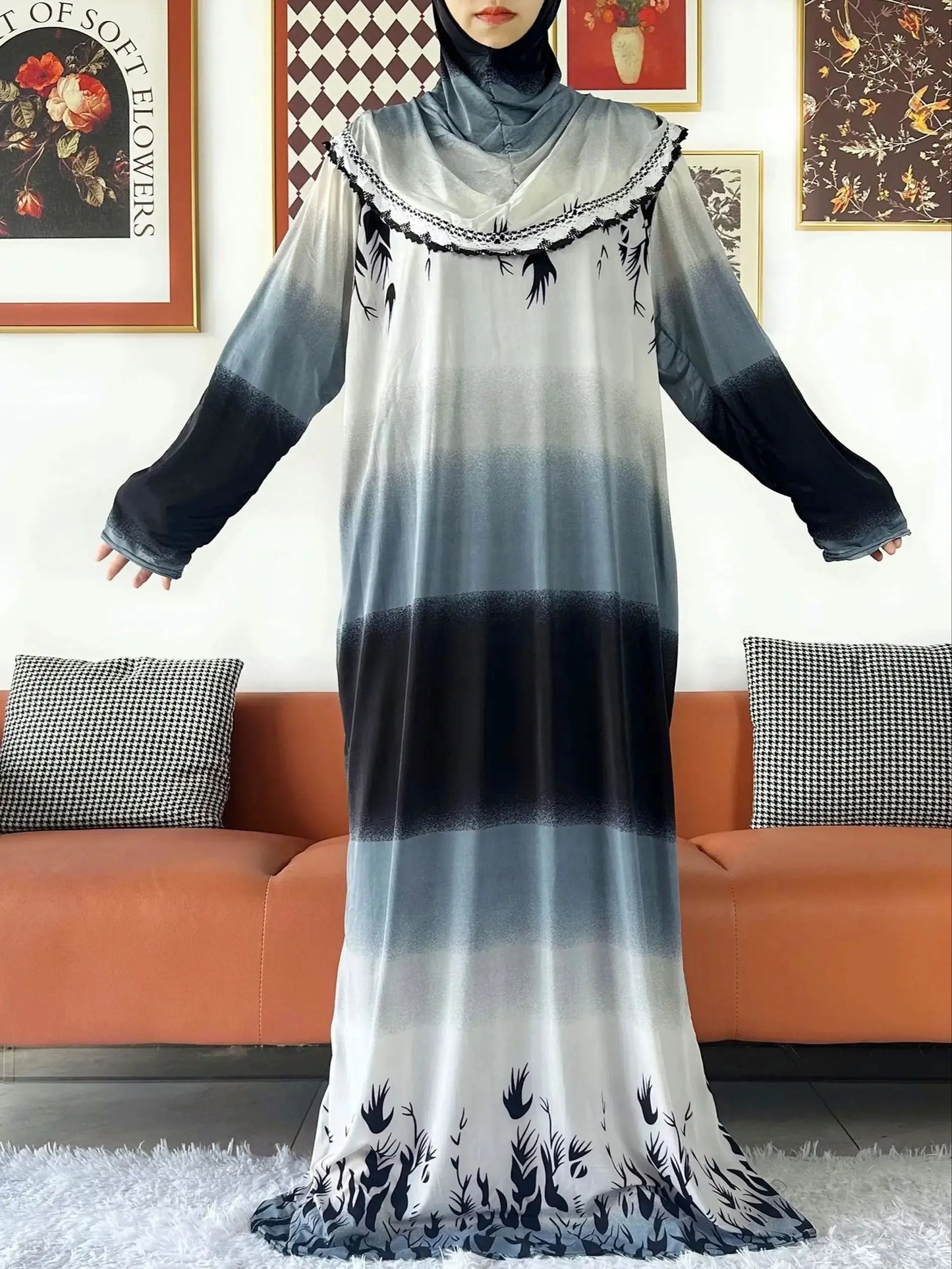 Promotion New Muslim Ramadam Prayer Garment Dress Attached Hijab Pray Khimar Kaftan Abaya Robe Hijab Middle East Clothing