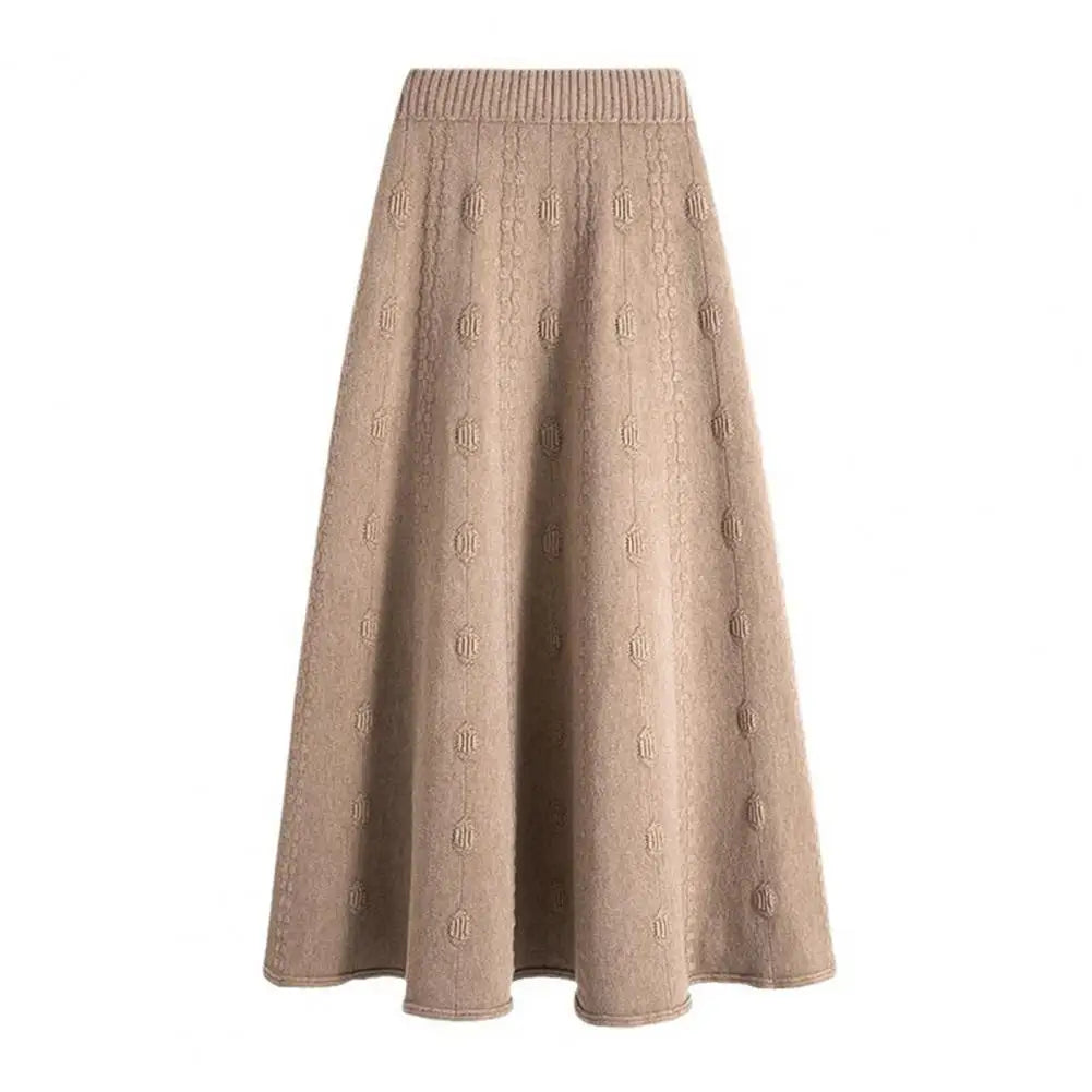 Casual Knit Skirt Large Hem Skirt Elegant Women's Knitting Skirt with High Waist A-line Design Solid Color Jacquard for Autumn