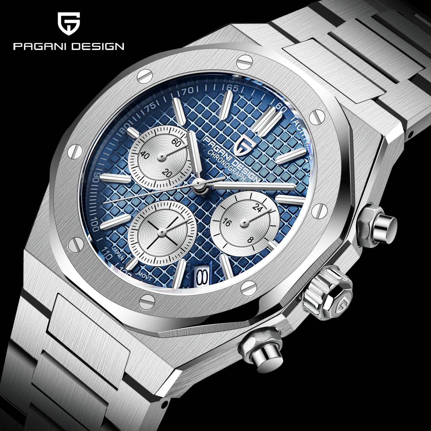 PAGANI DESIGN 2024 Fashion Sports Men's Quartz Watch PD1707 VK63 Stainless Steel Sapphire Waterproof Chronograph watches for men