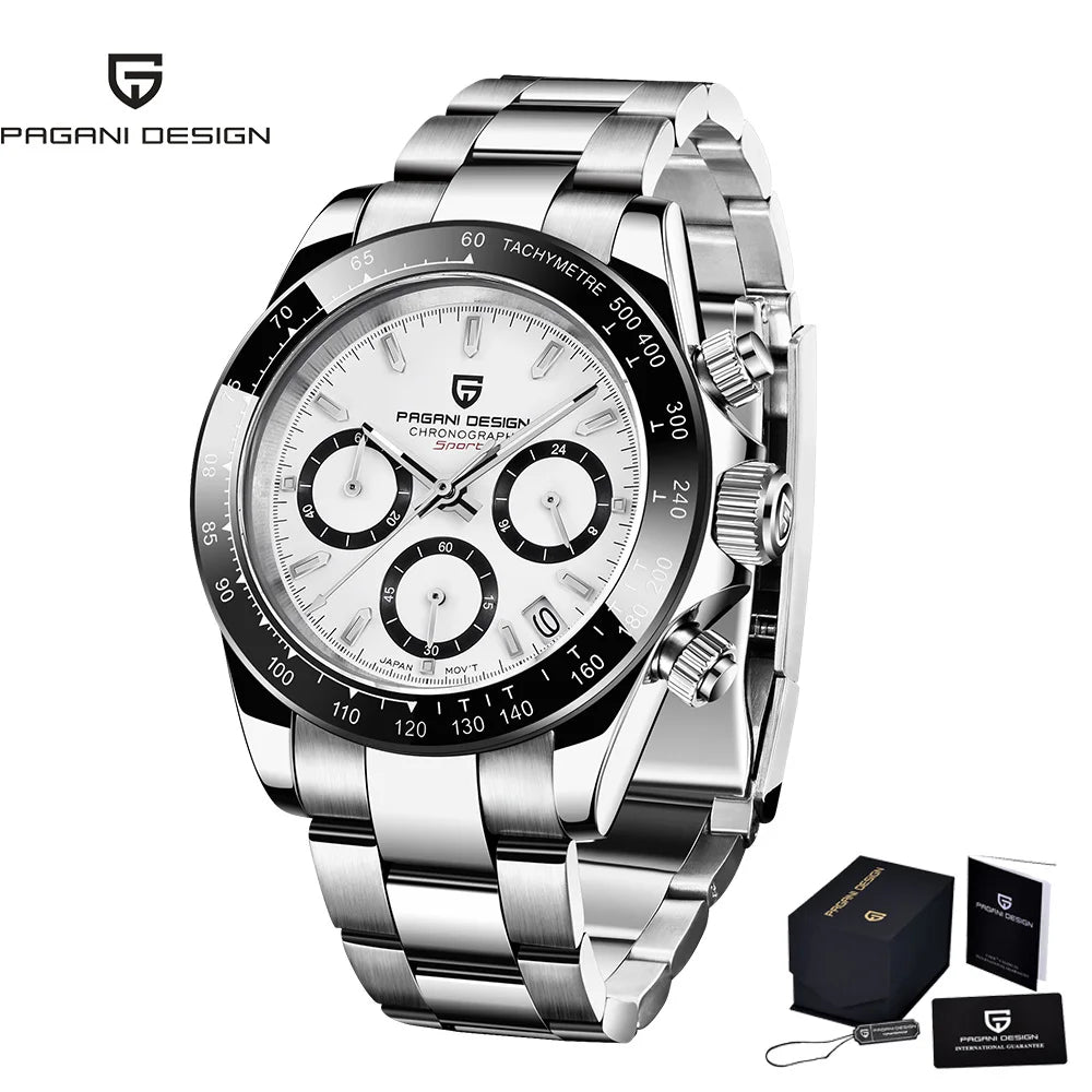 PAGANI Design Men's Quartz Watch VK67 Top Brand Luxury Sports Sapphire Stainless Steel Waterproof 100m Chronograph Reloj Hombre