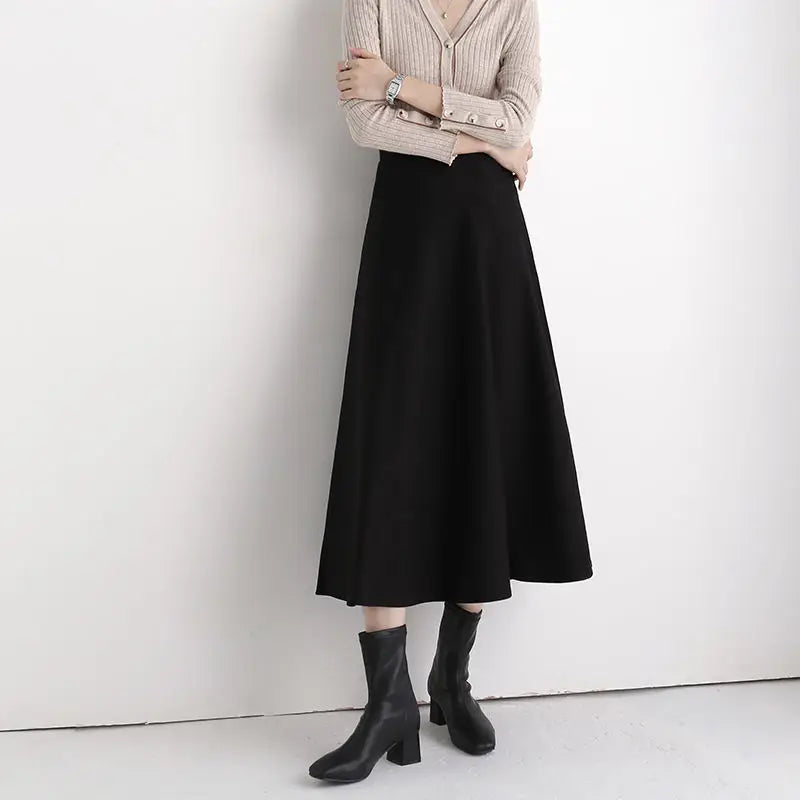 Black Long Skirt Women 2024 Spring Korean Fashion Elegant Vintage High Waist A-line Midi Length Swing Skirt Office Lady Y2k