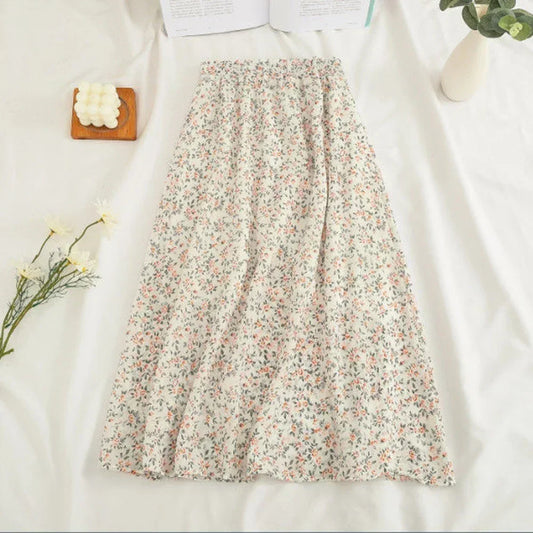 Woman Skirt Summer Korean Fashion Gentle Vintage Floral Slim Versatile Highwaist