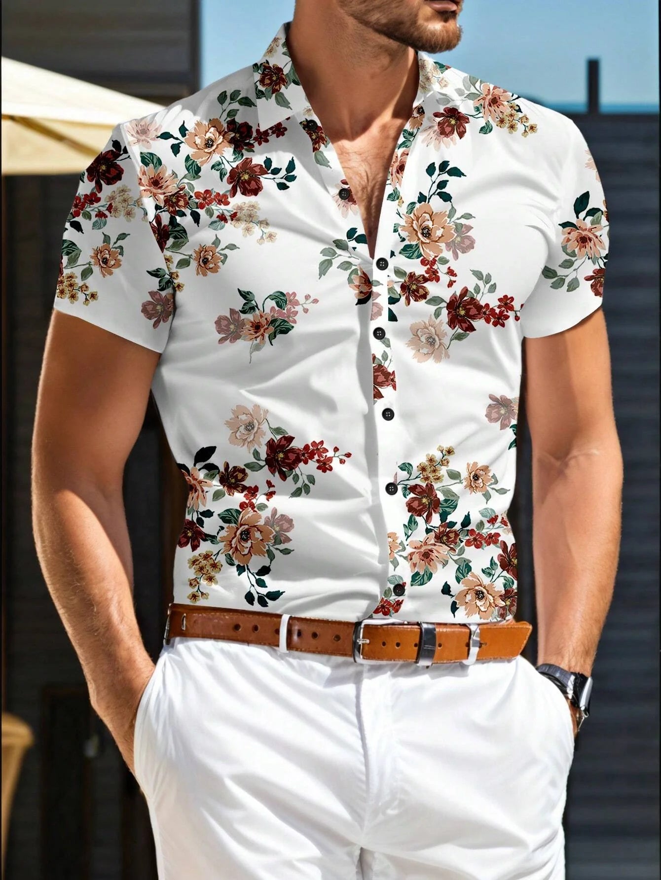 Men'S Floral Printed Casual Shirt Daily Wear 3D Printing Classic Short Sleeve Shirt Fashion Hawaiian Shirts For Men Harajuku