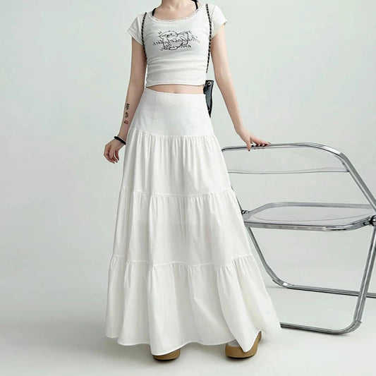 Fashionable Sweet College Style High Waist Cake Long Skirt For Women