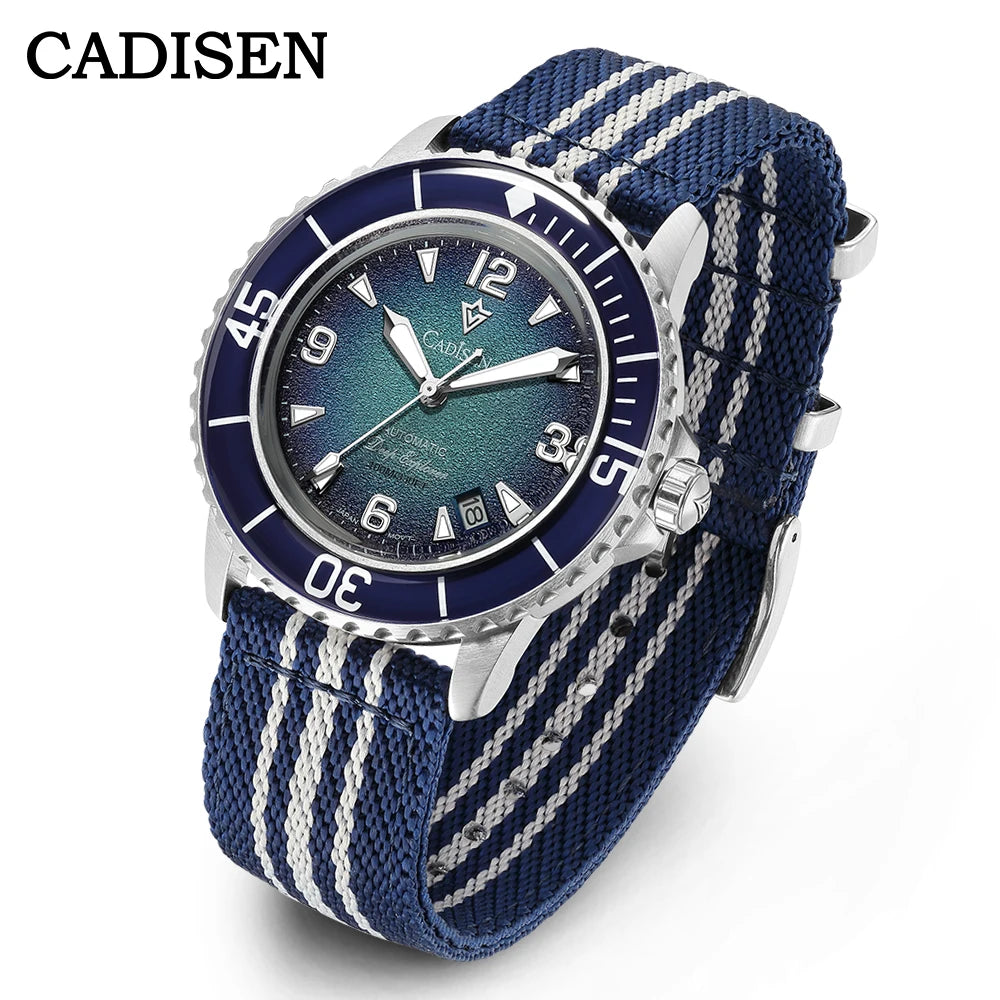 CADISEN 2025 New Automatic Mechanical Watch Man Canvas Strap Leisure Wristwatch NH35A Luxury Black Luminous Waterproof Watches