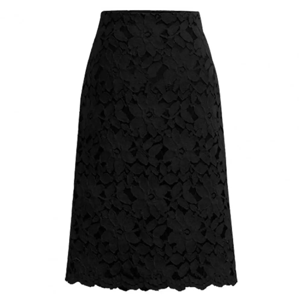 Fashion Office Lady Skirt Warm Hollow Out Elegant A-line High Waist Knee Length Skirt  Bodycon Skirt Skin-friendly