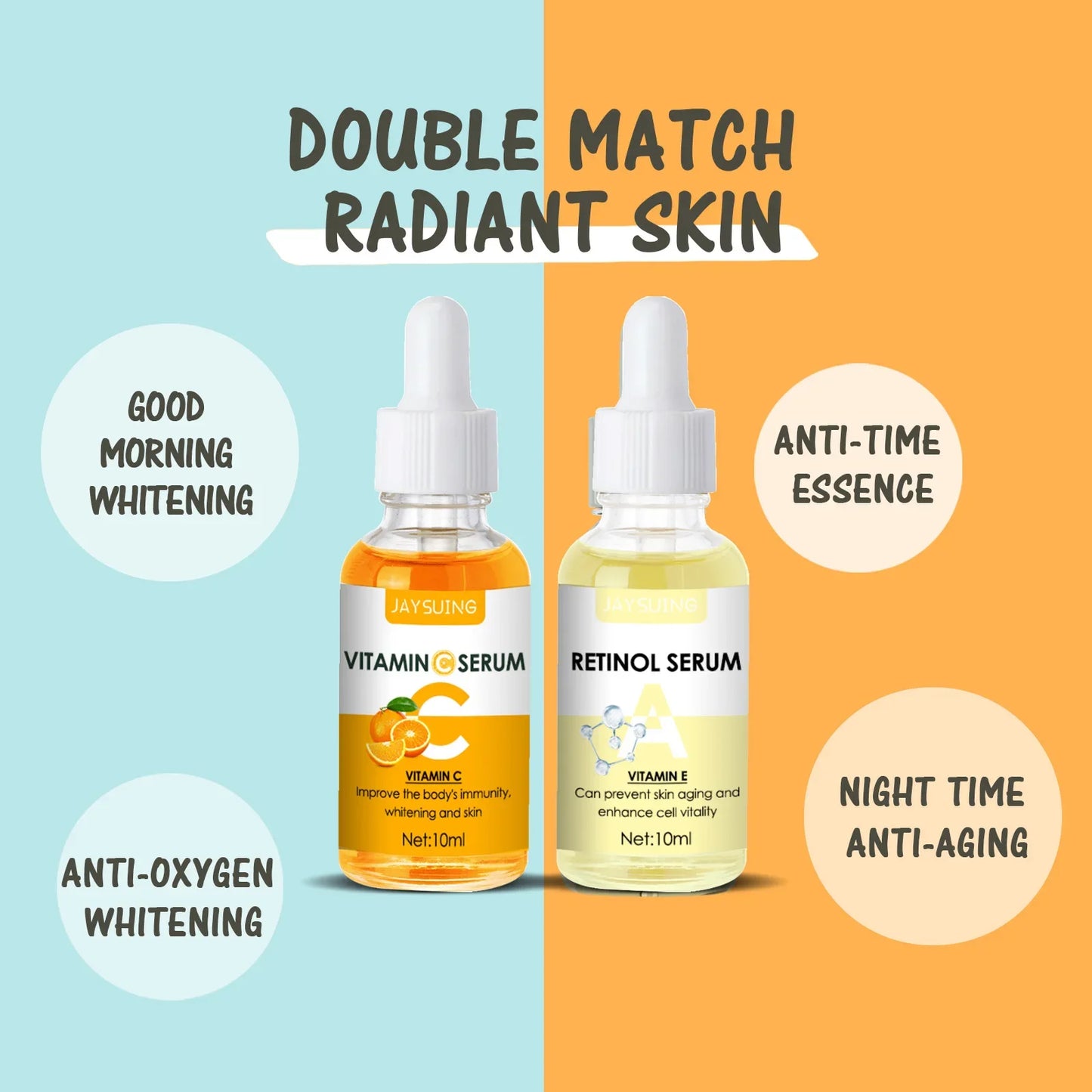 Vitamin C Whitening Face Serum Hyaluronic Acid Retinol Facial Essence Purifying Serum Dark Spot Remover Skin Care 2PCS/Set