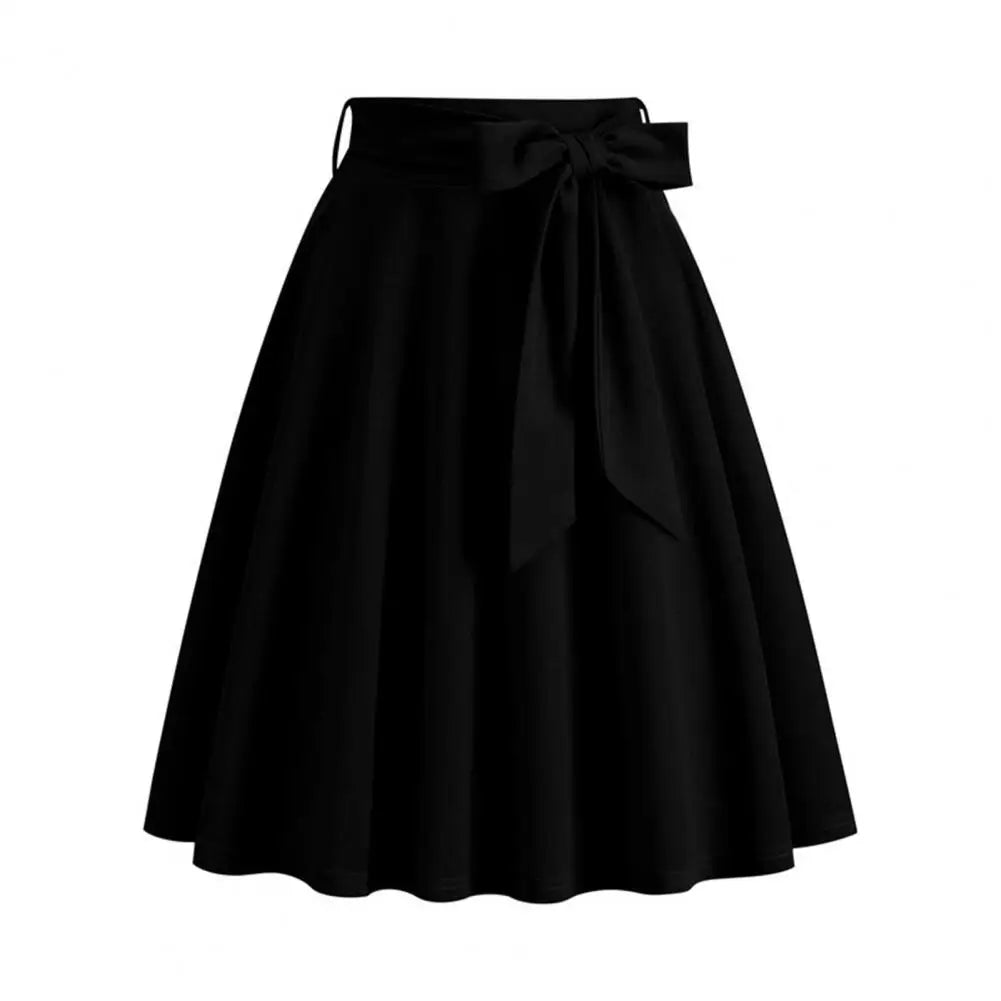 Summer Style Solid Women's Vintage Swing Pin Up Casual Runway Skirts High Waist Black Green Red Cocktail Tunic Knee Length Skirt