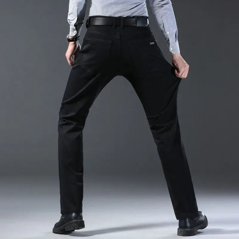 Spring Summer 2024 Solid Business Black Stretch Slim Men's Slim Jeans for Spring and Autumn Casual Pants Men's Luxury Trousers