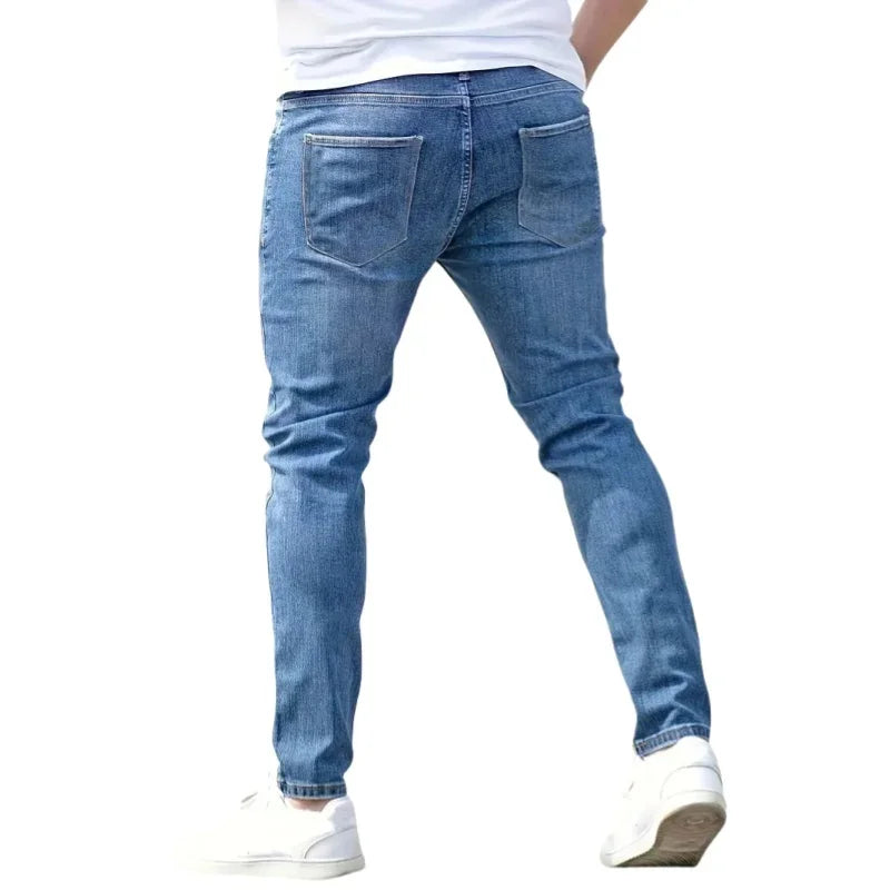 Men's Jeans Stretch Slim Fit Trousers Streetwear Classical Casual Pants Skinny Zipper Denim Designer Clothes Black Blue