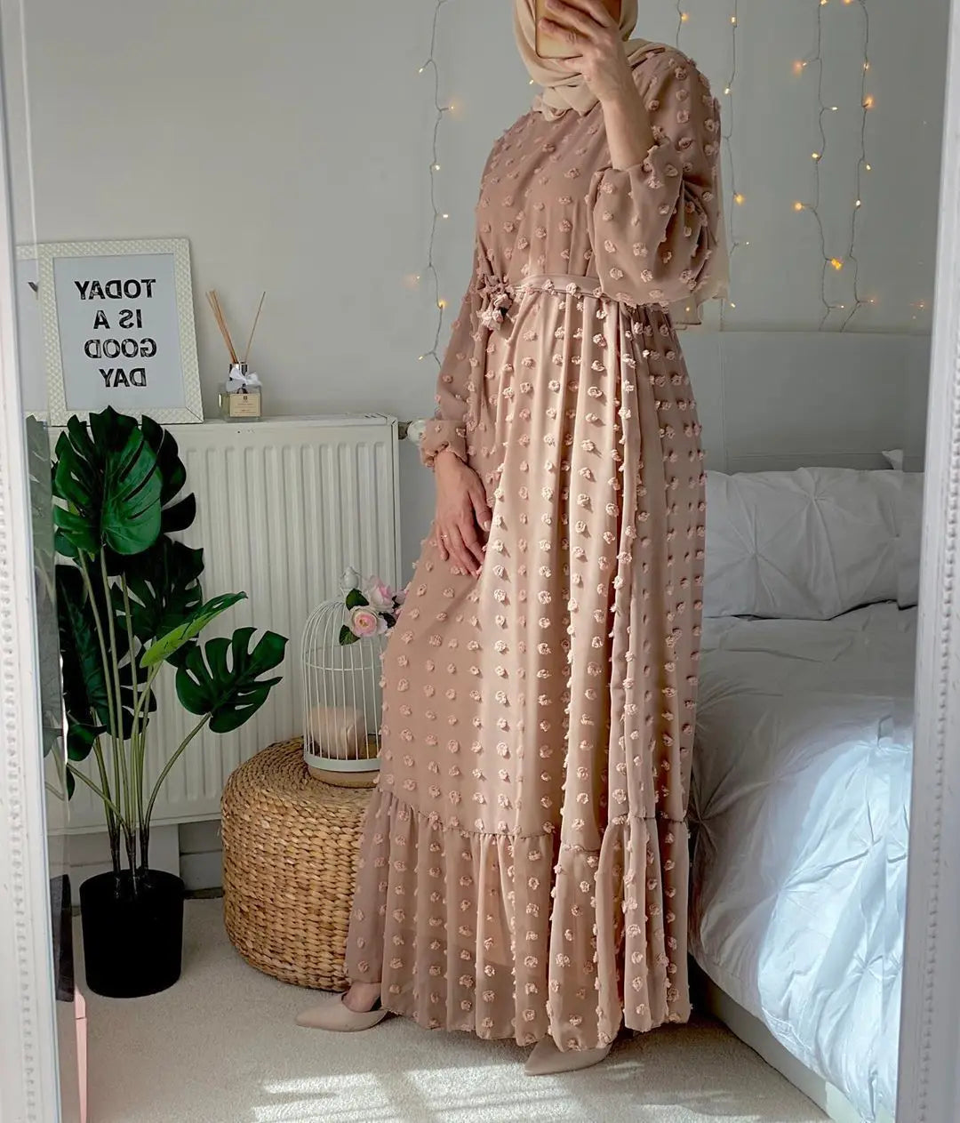 Three-dimensional Jacquard Muslim Abayas Fashion Women's Dress Fashion Middle Eastern Maxi Dress Solid Robe Caftan Muslim Dress