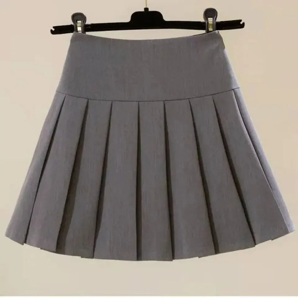 Korean Women's Fashion All-match Button Splicing Pleated Skirt Summer New Zipper High Waist School Preppy Sweet Mini Skirts