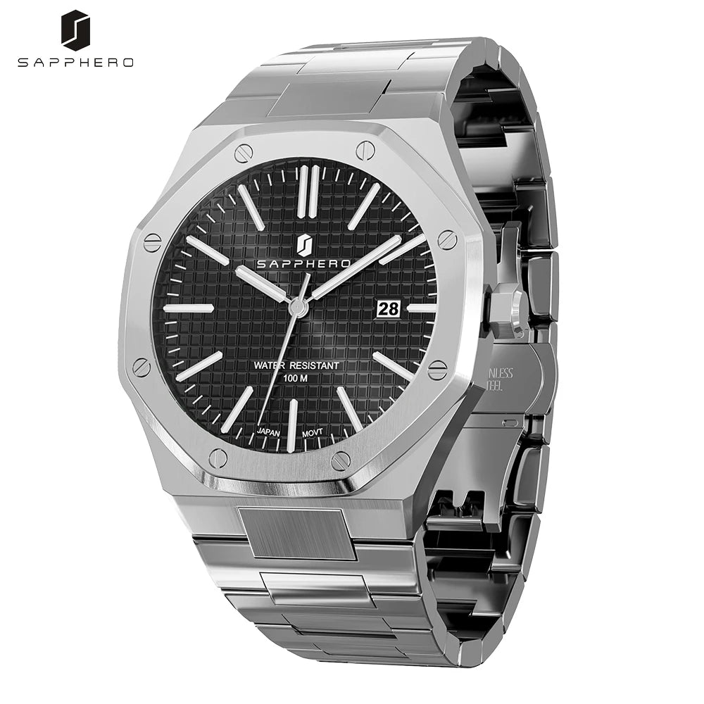 SAPPHERO Rose gold watche octagon Men watches men waterproof watches Quartz Watch  Mens Business Fashion watches for men watche