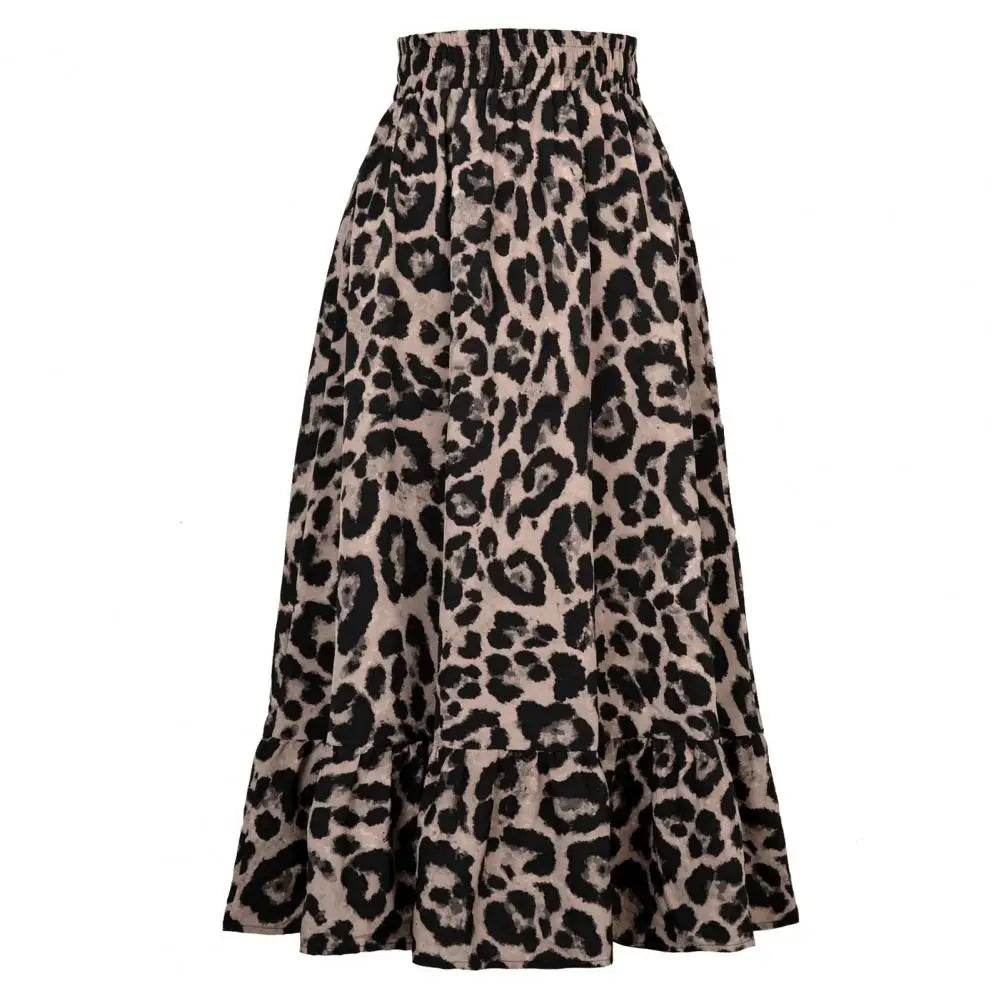 Women Skirt High Waist Stylish Skin-touching Elastic Fine Workmanship Dressing Up Chiffon Leopard Print A-line Skirt Daily Cloth