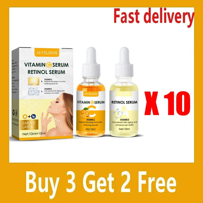 Vitamin C Whitening Face Serum Hyaluronic Acid Retinol Facial Essence Purifying Serum Dark Spot Remover Skin Care 2PCS/Set