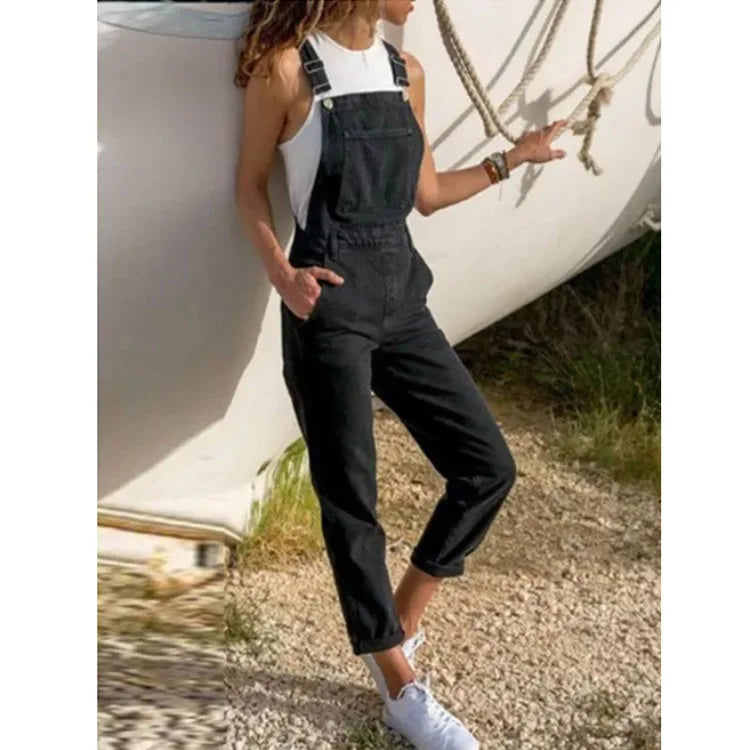 Women's Spring/Autumn Fashion Slimming Denim Suspenders, British Style Loose Leisure Small Leg Pants, Pencil Pants Suspenders