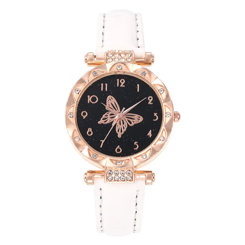 5PCS/Set Fashion Rhinestone Butterfly Women Watch Jewelry Set New Women's Bracelet Watches Waterproof Matching