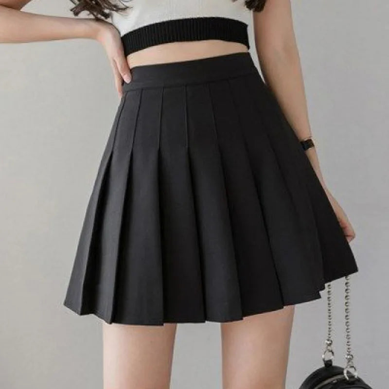 Women High Waist Pleated Skirt Summer Casual Kawaii A-line Plaid Black Tennis Japanese School Uniform Mini Short Skirts For Girl