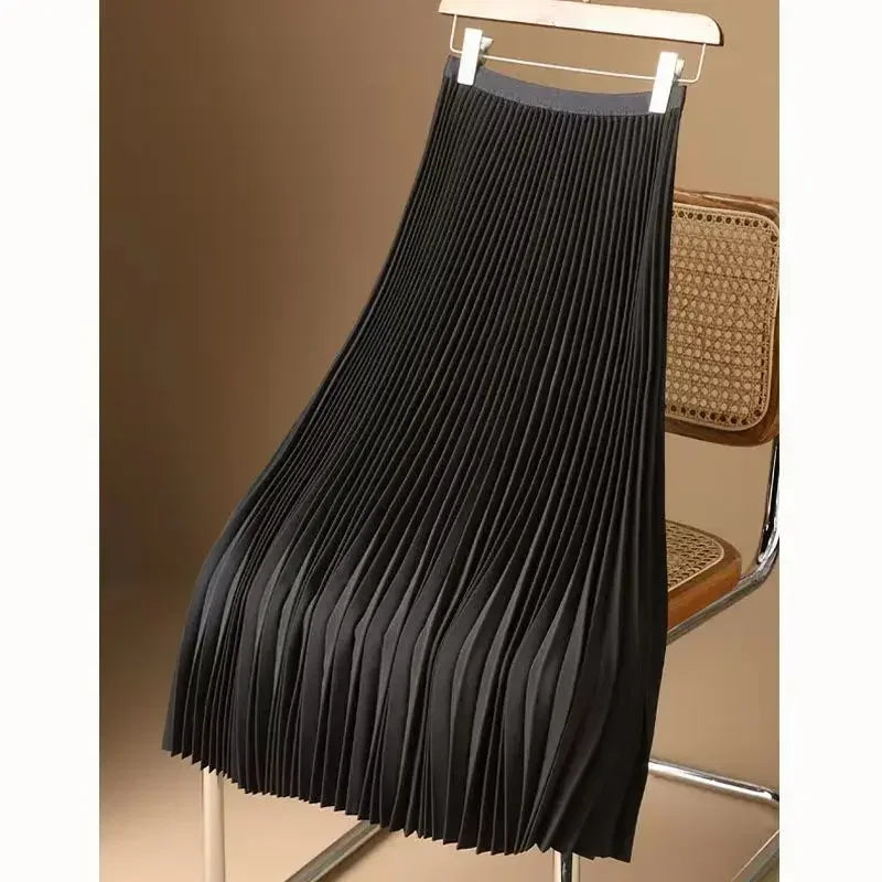 Japanese and Korean Style Autumn Elegant All-match Pleated Skirt Women High Waist Satin Sexy Minimalism Trend Socialite Skirts