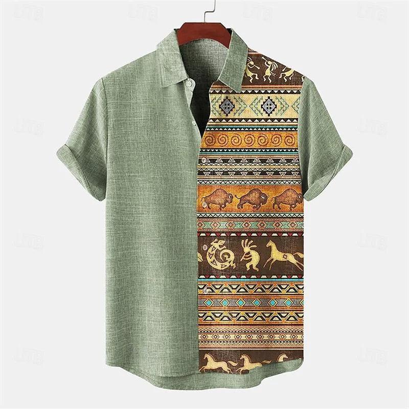 Fashionable and minimalist 3D cotton and linen short sleeved shirt, comfortable hot selling in summer and autumn, African tribal