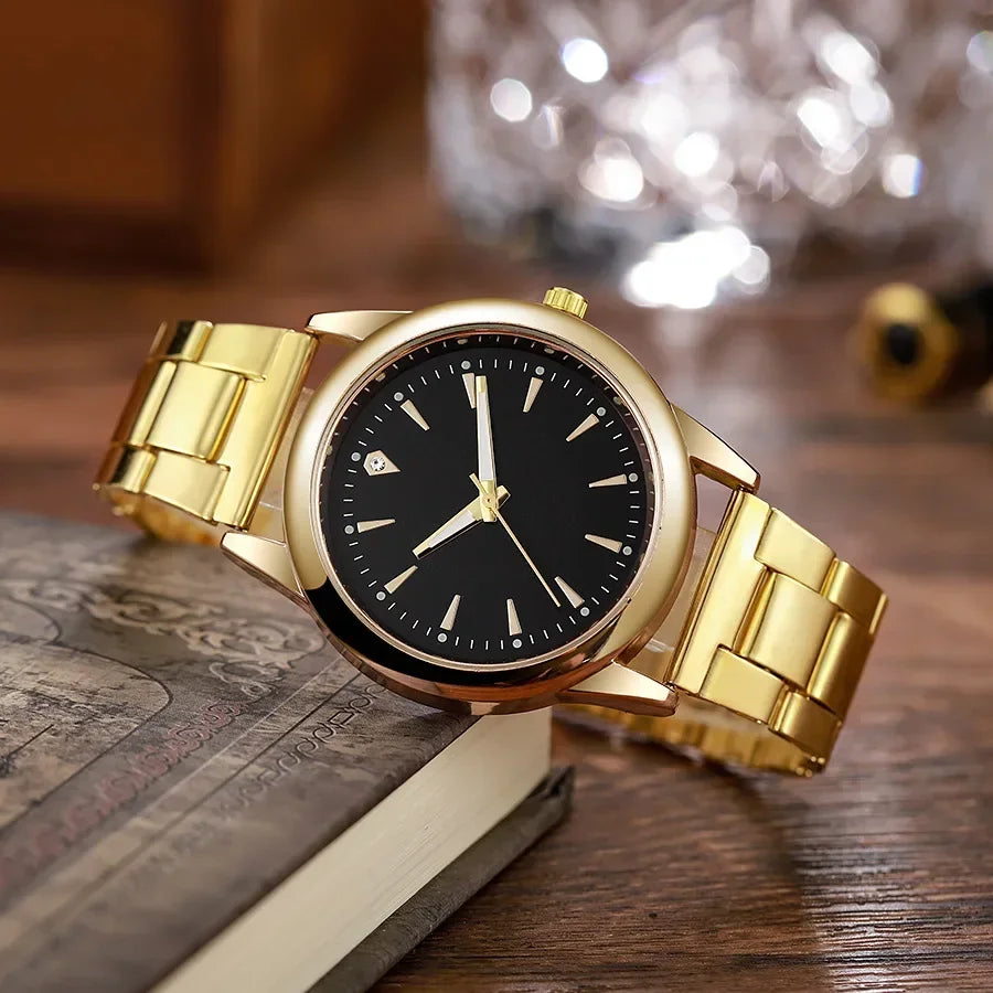 Luxury Couple Quartz Watch Golden Strap Black and White Dial Fashion Men Women Watches Clock Unisex Business Casual Wristwatches