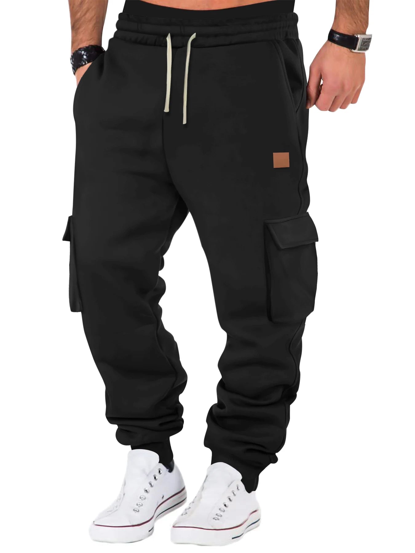 Men's Cotton Trouser Multi-Pocket Micro-elastic Sports Casual Pants Fitness Joggers Fleece Keep Warm Trousers Men Cargo Pants