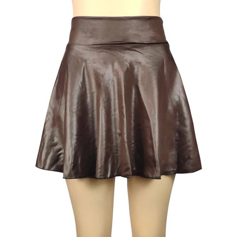 Women Faux Leather Skirts High Waist Elastic Mini High Waist Short Skirt Multipurpose For Skater Work Nightclub