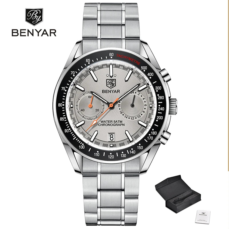 BENYAR 2023 New Moon Luxury Quartz Chronograph Men Watches Sports Waterproof Automatic Watch For Men Luminous Clock Reloj Hombre